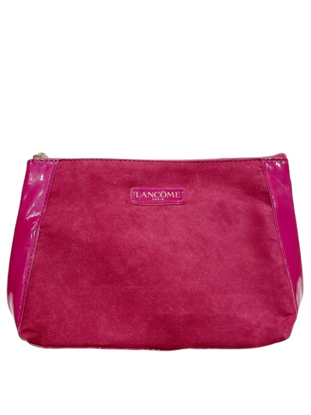 NEW Lancôme pink suede patent leather cosmetics case